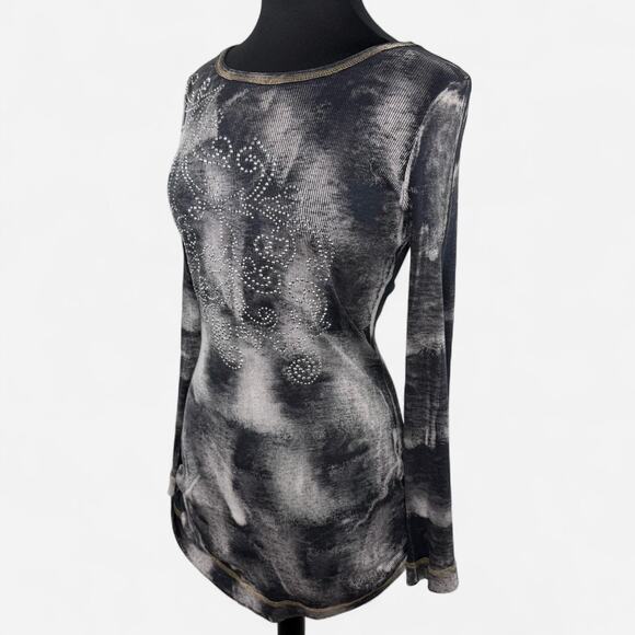 Y2K Grunge IDI by Mathew Tie Dye Rhinestone Tunic Top - Size S - Biker Rocker - Picture 1 of 8